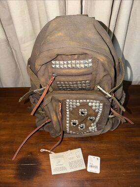 Free People Brown Burnished Finish Studded Canvas Backpack